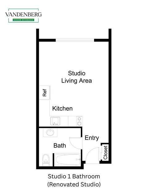 Floor plan for studio, 1 bath, 288 sqft
